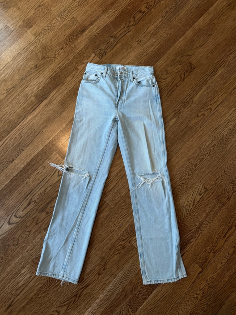 Re/Done Light Blue Distressed High-Waist Women's Jeans